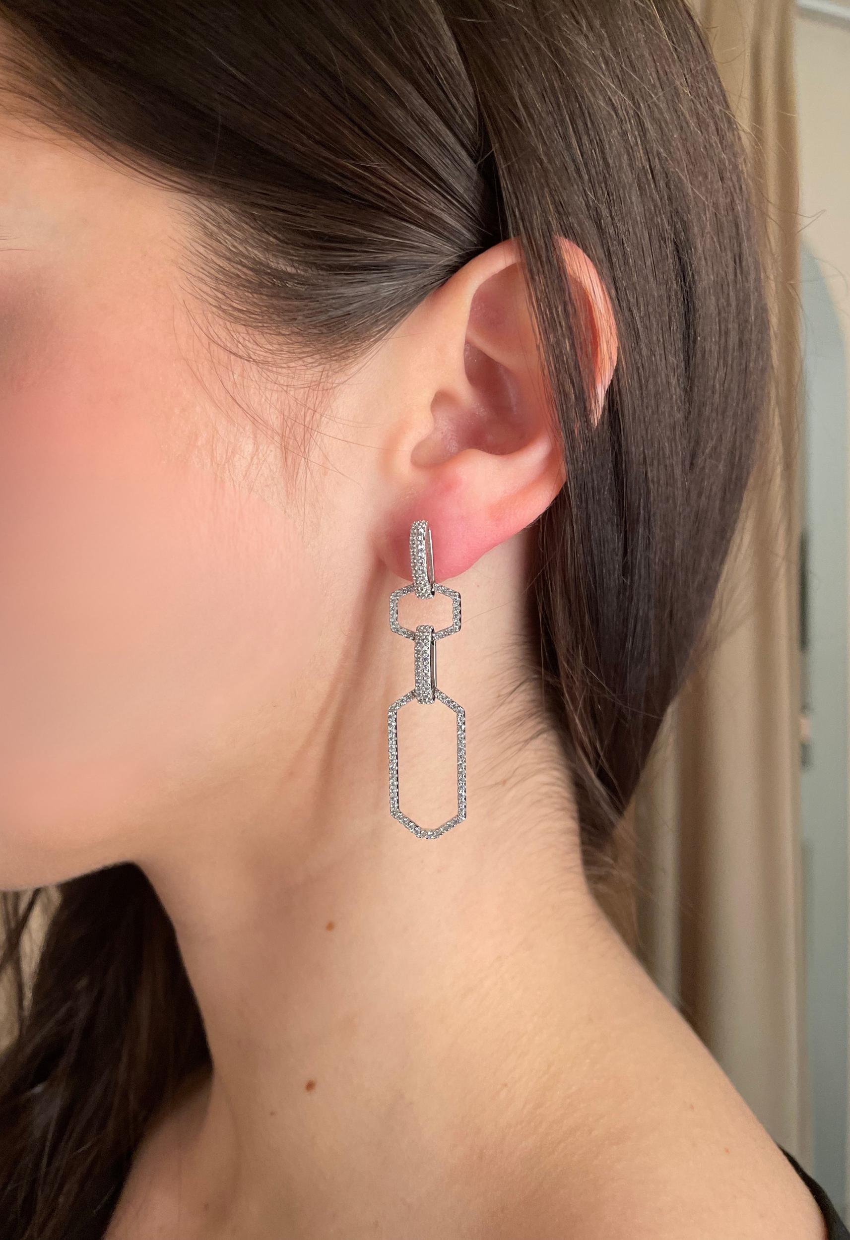 Silver Dangle Crystal Linked Earrings Product Image