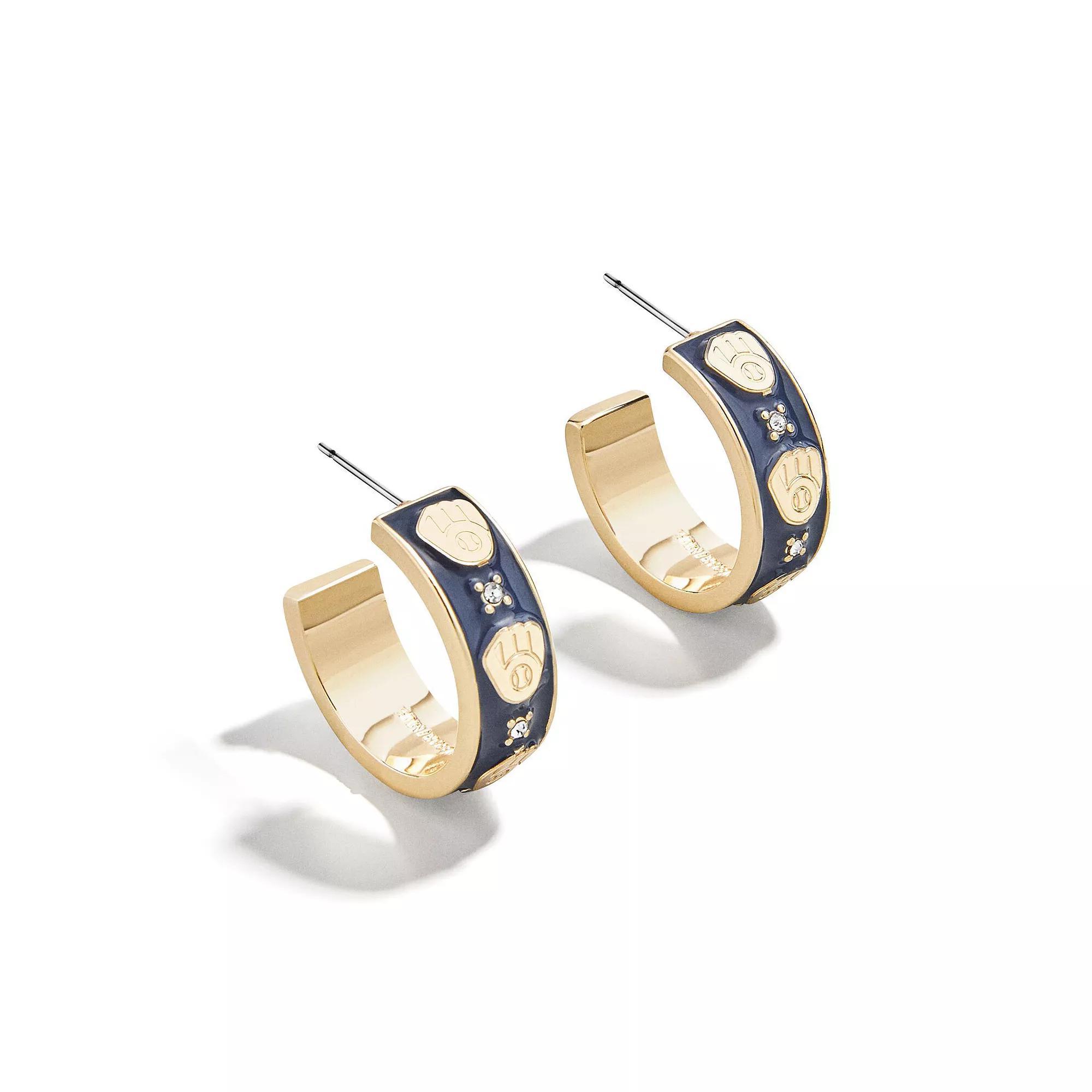 WEAR By Erin Andrews x BaubleBar Milwaukee Brewers Enamel Hoop Earrings, Women's, Gold Product Image