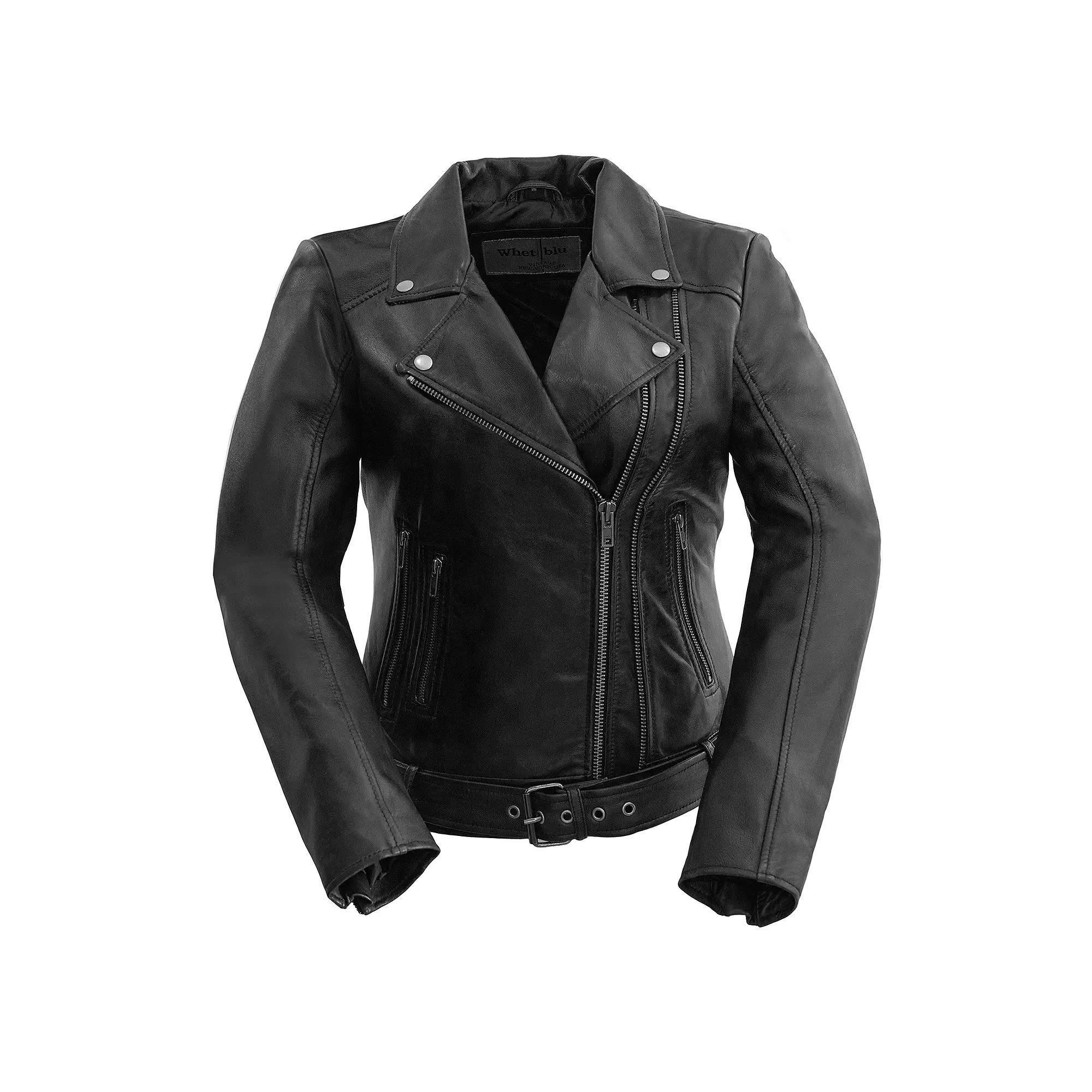 Women's Whet Blu Chloe Asymmetrical Leather Jacket, Size: 4XL, Black Product Image