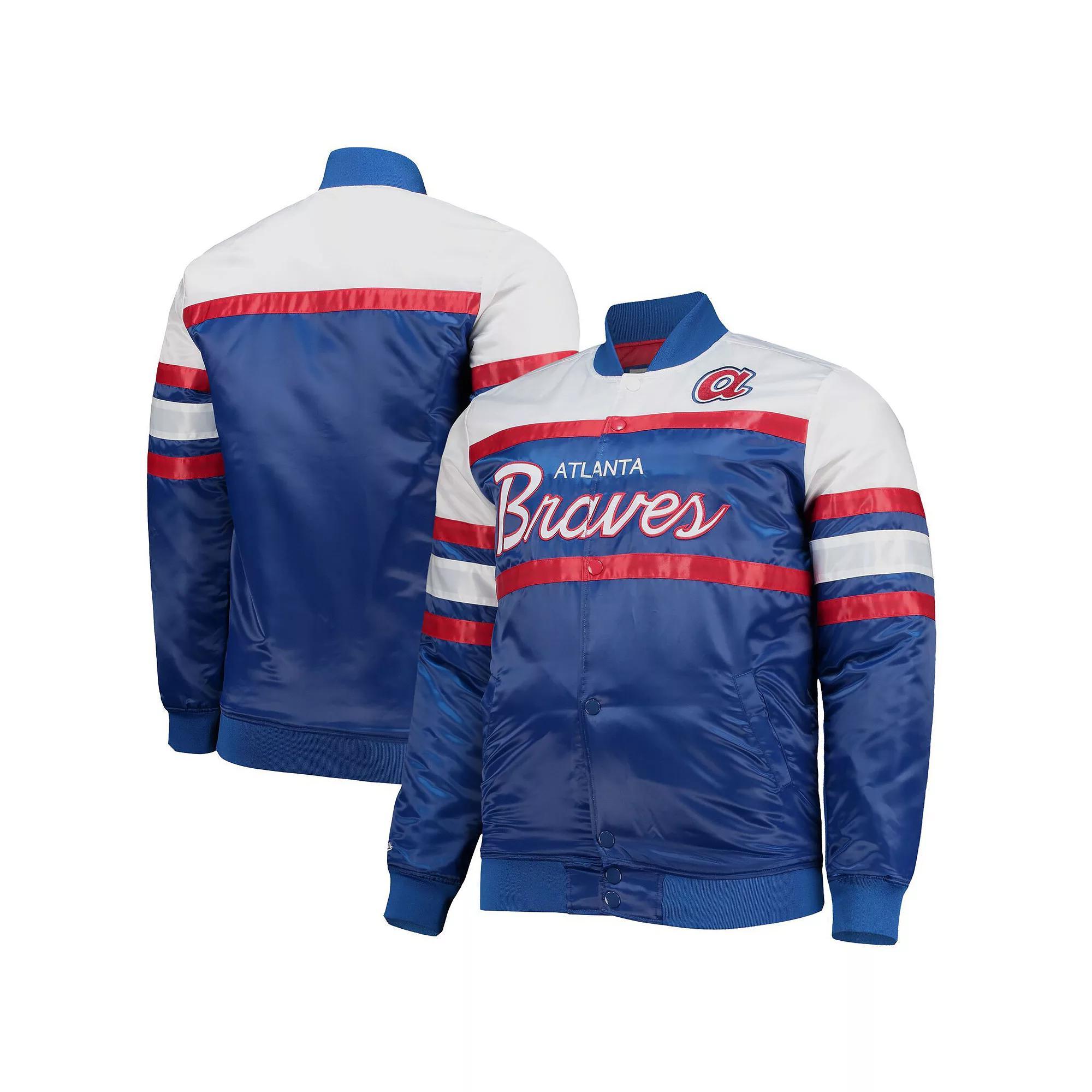 Men's Mitchell & Ness Navy/Red Atlanta Braves Big & Tall Coaches Satin Full-Snap Jacket, Size: XLT, Blue Product Image