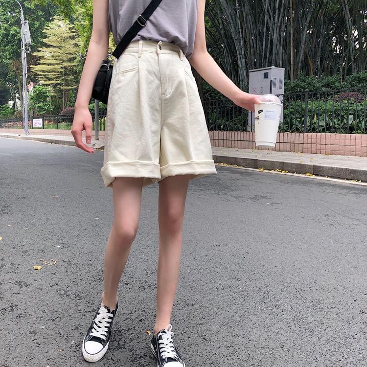 Denim Wide-Leg Shorts Product Image