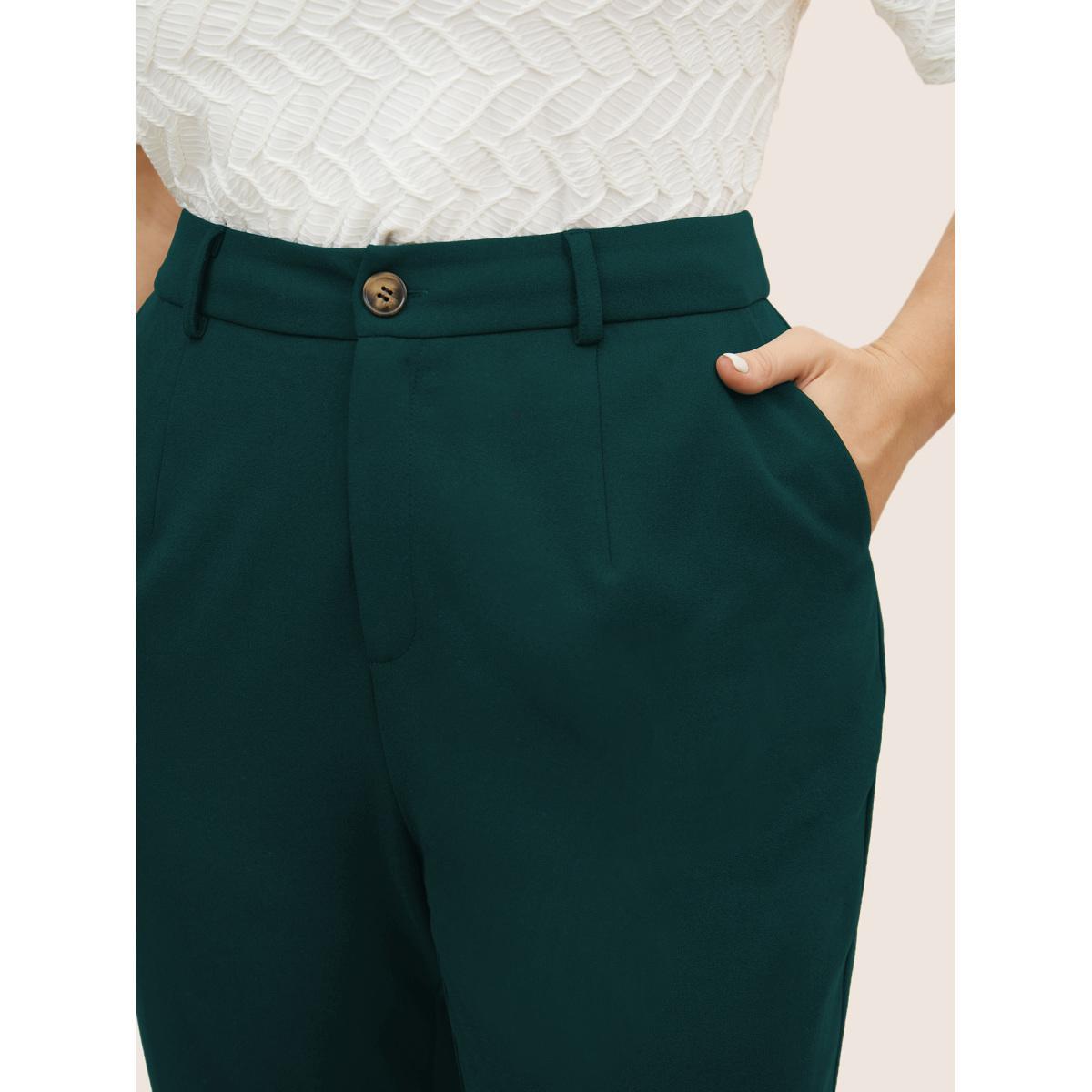 Plus Size High Rise Split Hem Slanted Pocket Slim Pants Women Cyan At the Office Bodycon High Rise Work Pants BloomChic 12/L Product Image