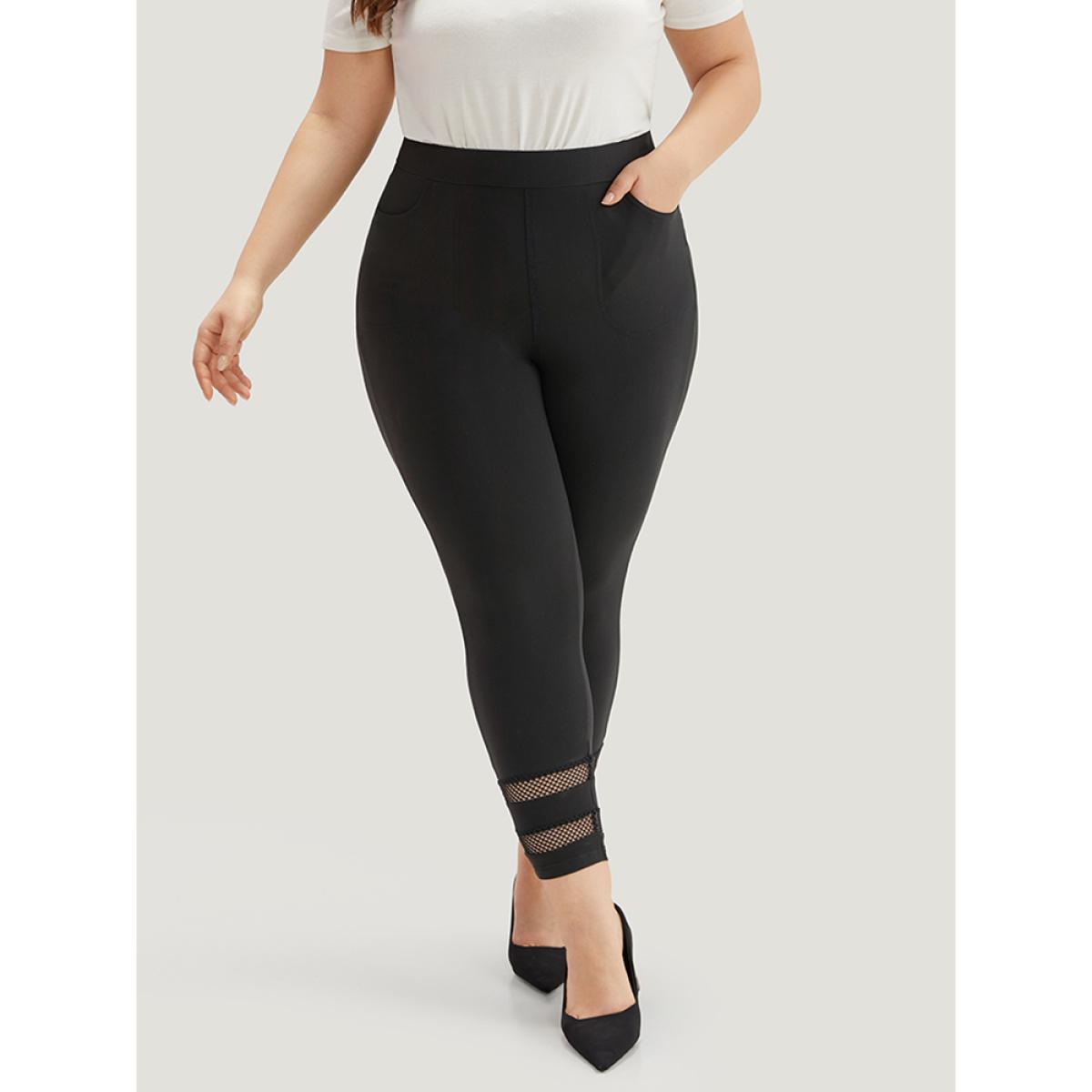 Plus Size Plain Lace Patchwork Cut Out Legging Women Black Casual High stretch Skinny High Rise Dailywear Leggings BloomChic 22-24/3X Product Image