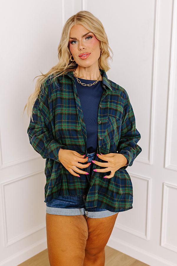 Wait List Plaid Top In Green Curves Product Image