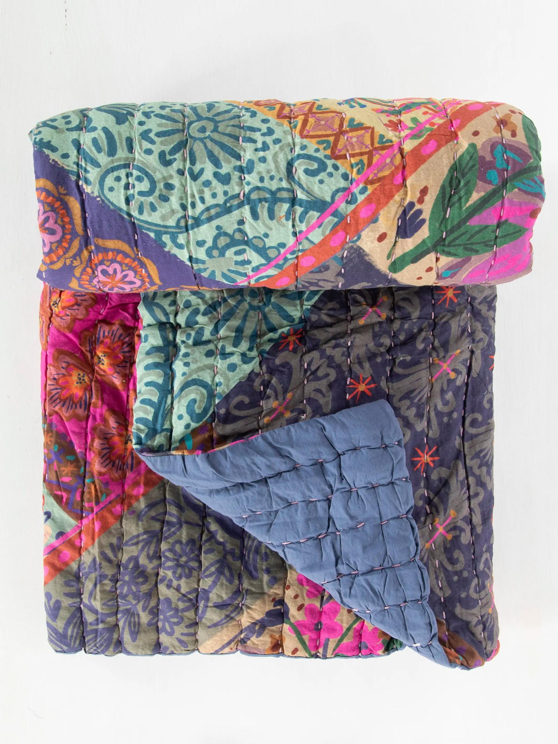 Bungalow Reversible Cotton Quilt - Boho Blooms Patchwork Product Image