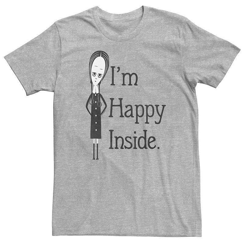 Men's The Addams Family Wednesday I'm Happy Inside Black And White Tee, Size: Large, Athletic Grey Product Image