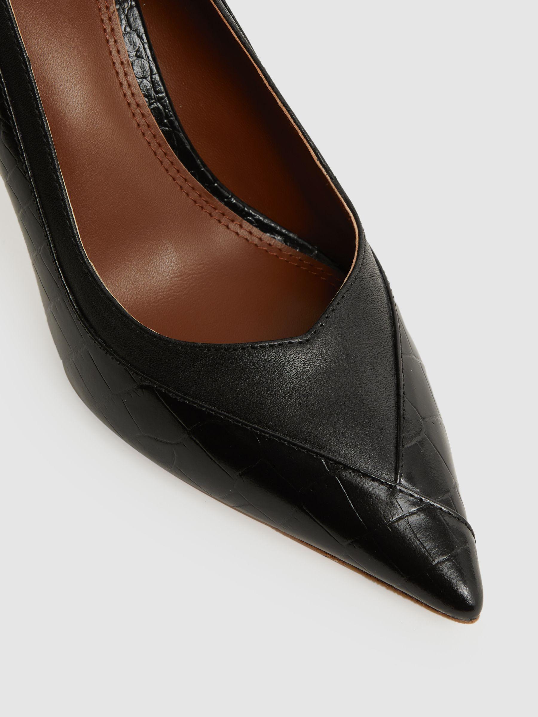 Leather Contrast Court Shoes in Black Product Image