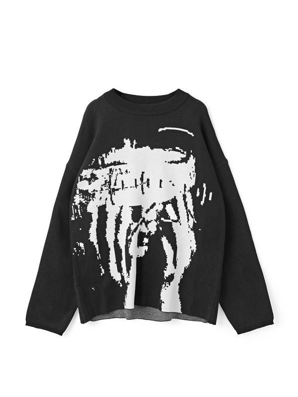 Men's Abstract Portrait Print Knit Sweater Product Image