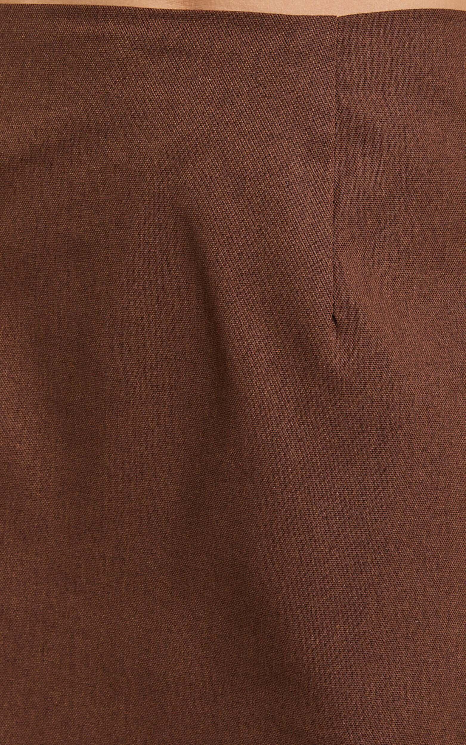 Mindy Mini Skirt - Linen Look A Line Side Split Skirt in Brown Product Image