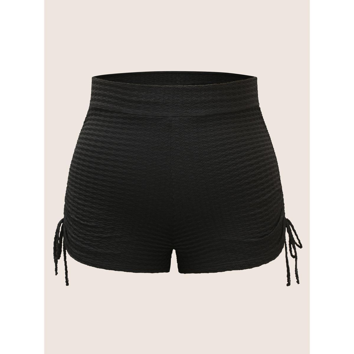 Plus Size Plain Gathered Tie Knot High Rise Swim Bottom Women's Swimwear Black Beach Tie knot High stretch Skinny High Rise Curve Swim Bottoms BloomChic 18-20/2X Product Image