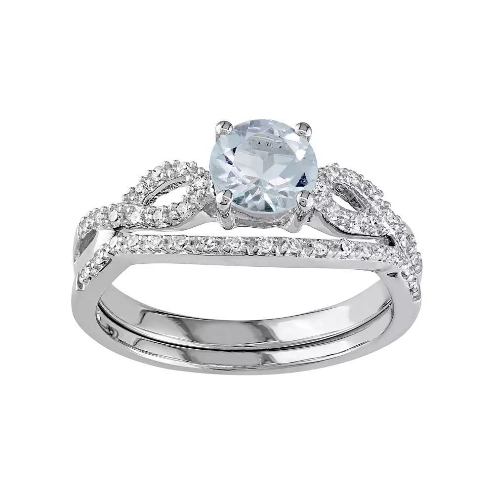 Stella Grace 10k White Gold Aquamarine & 1/6 Carat T.W. Diamond Engagement Ring Set, Women's, Size: 8 Product Image