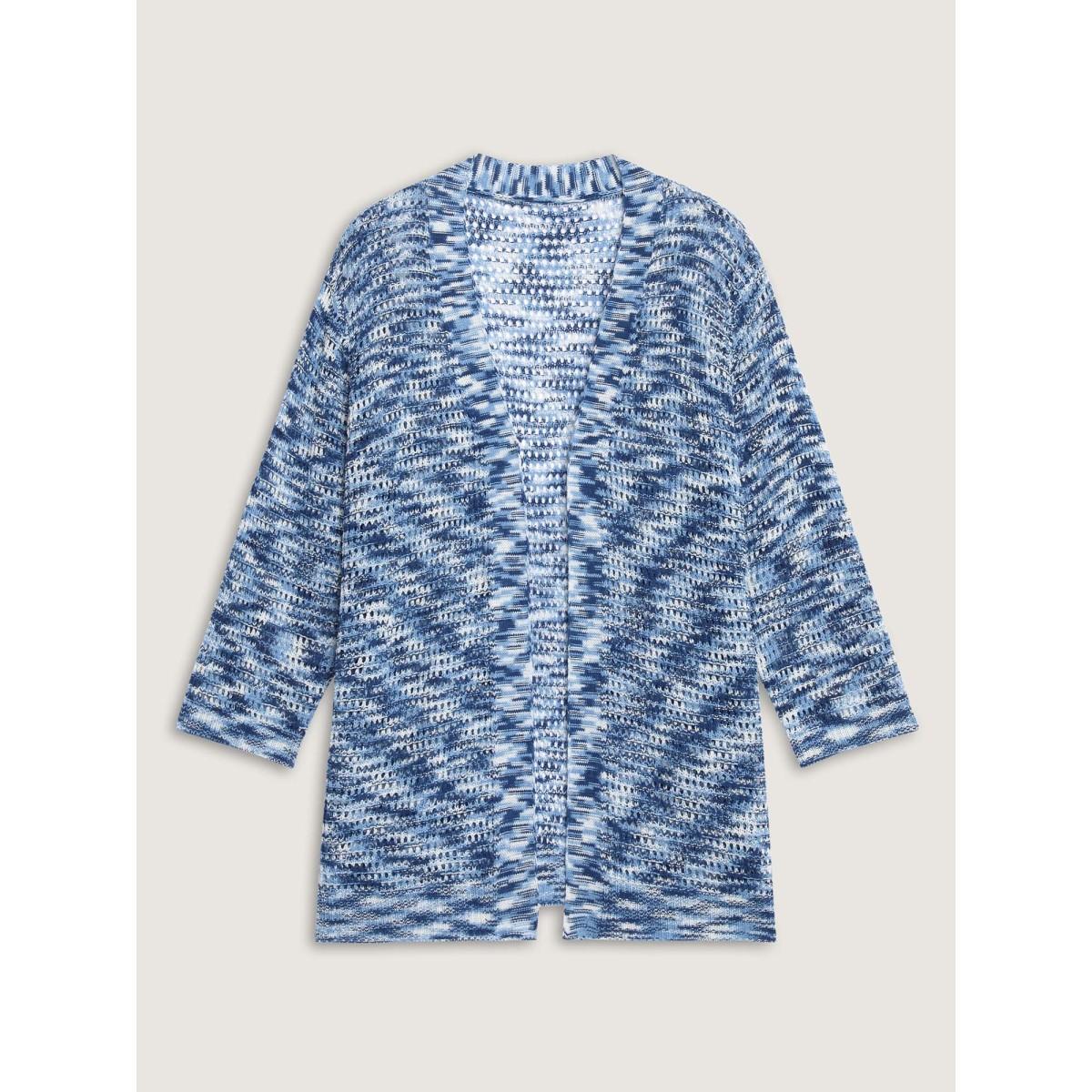 Plus Size Abstract Textured Cut-Out Knit Cardigan Mediumblue Women Loose Sleeveless Everyday-Casual Cardigans BloomChic 26/4X Product Image