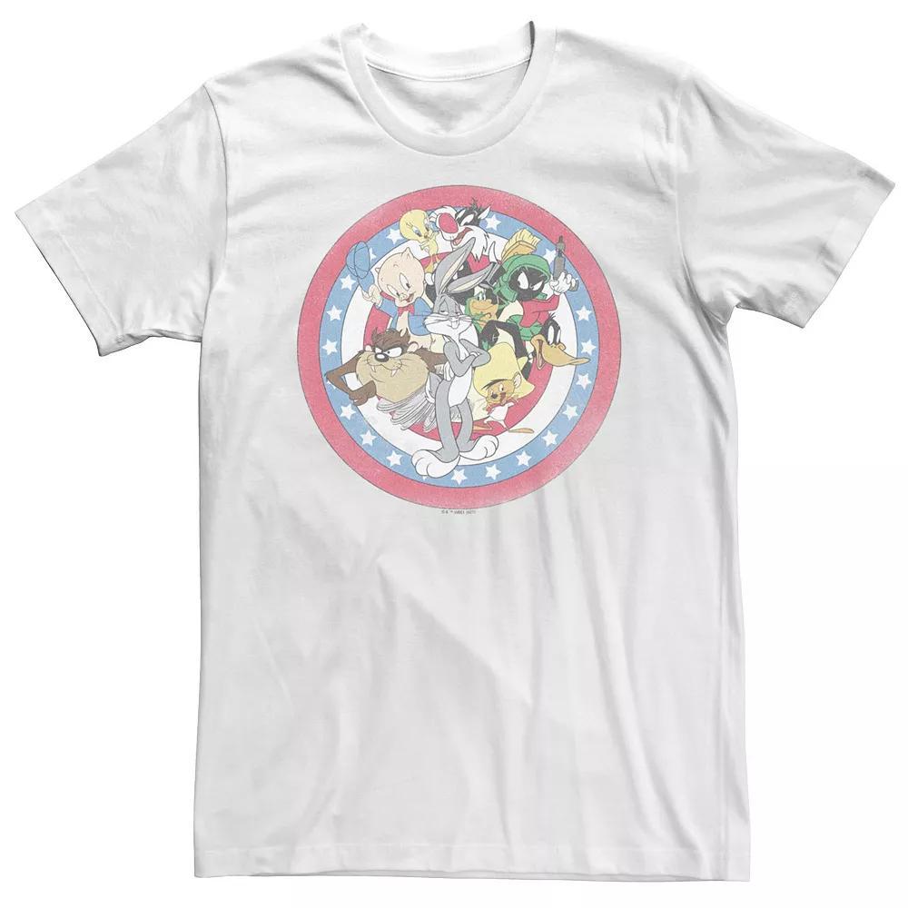 Big & Tall Looney Tunes Group Shot Fourth Of July Circle Tee, Men's, Size: 3XL, White Product Image