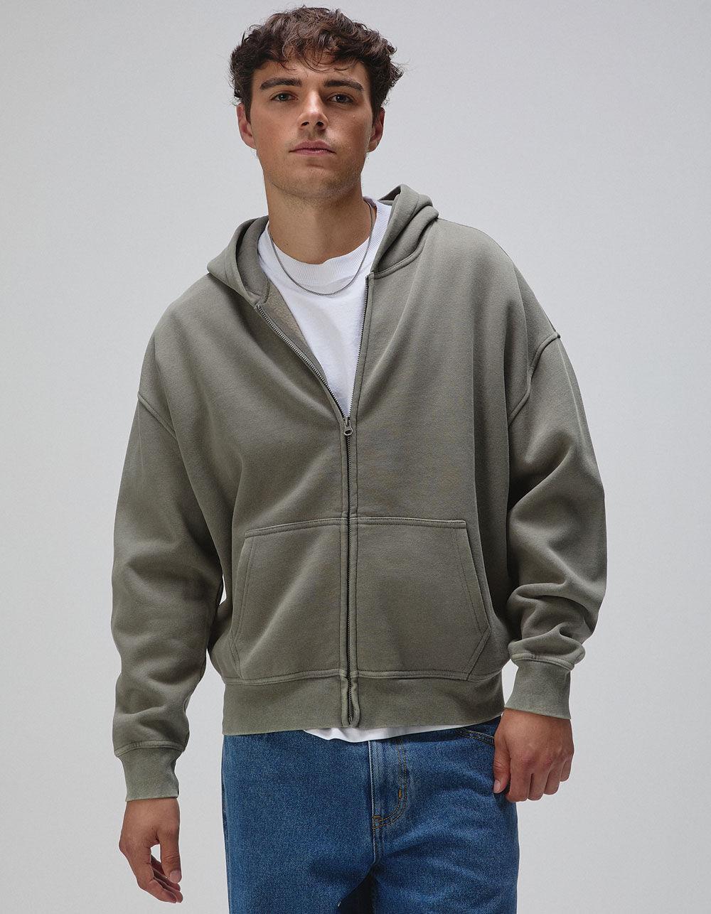 RSQ Mens Washed Zip-Up Oversized Hoodie - OLIVE Product Image