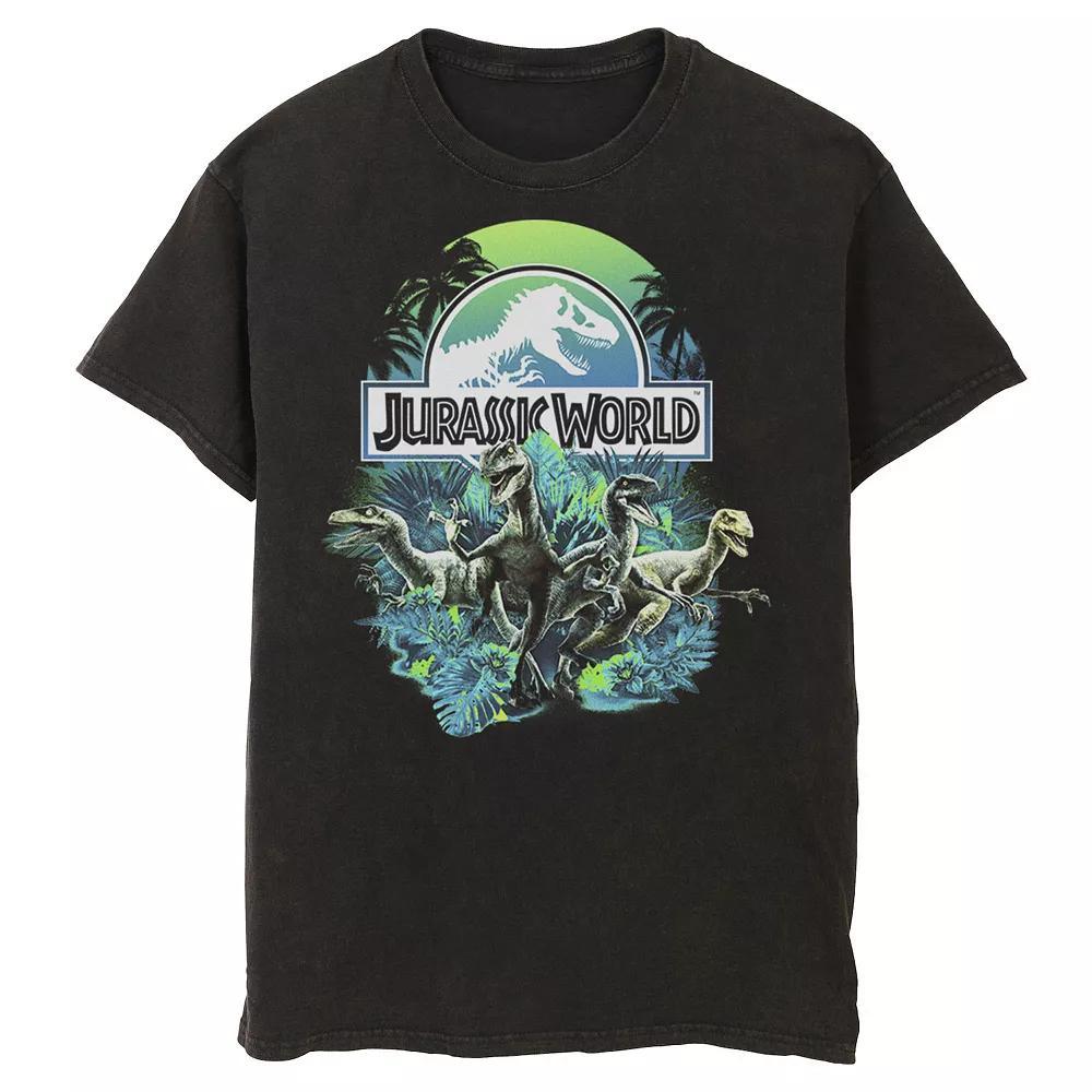 Men's Jurassic World Blue Green Jungle Velociraptor Attack Graphic Tee, Size: XXL, Black Product Image
