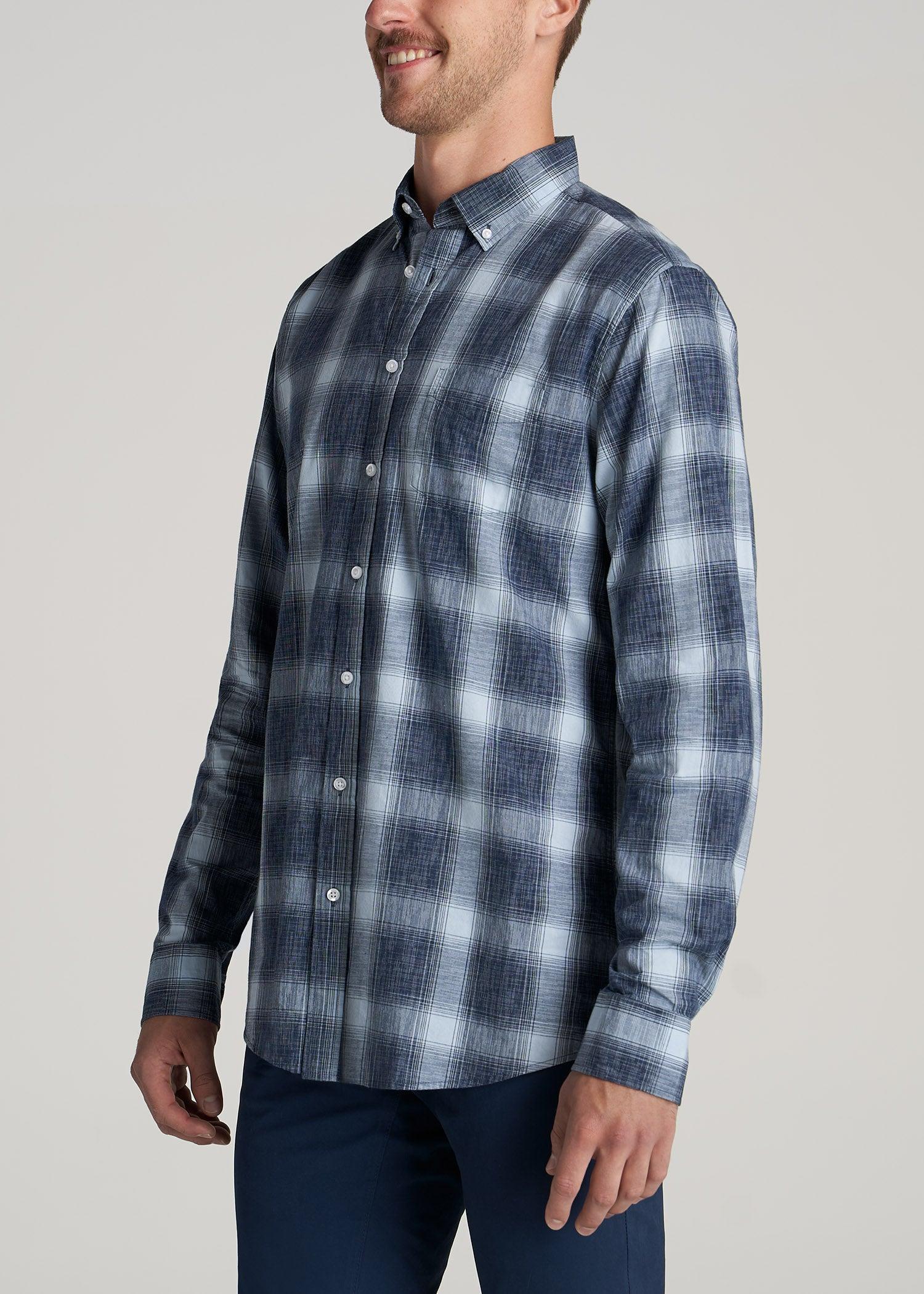 Soft-Wash Button-Up Shirt for Tall Men in Blues Plaid Product Image