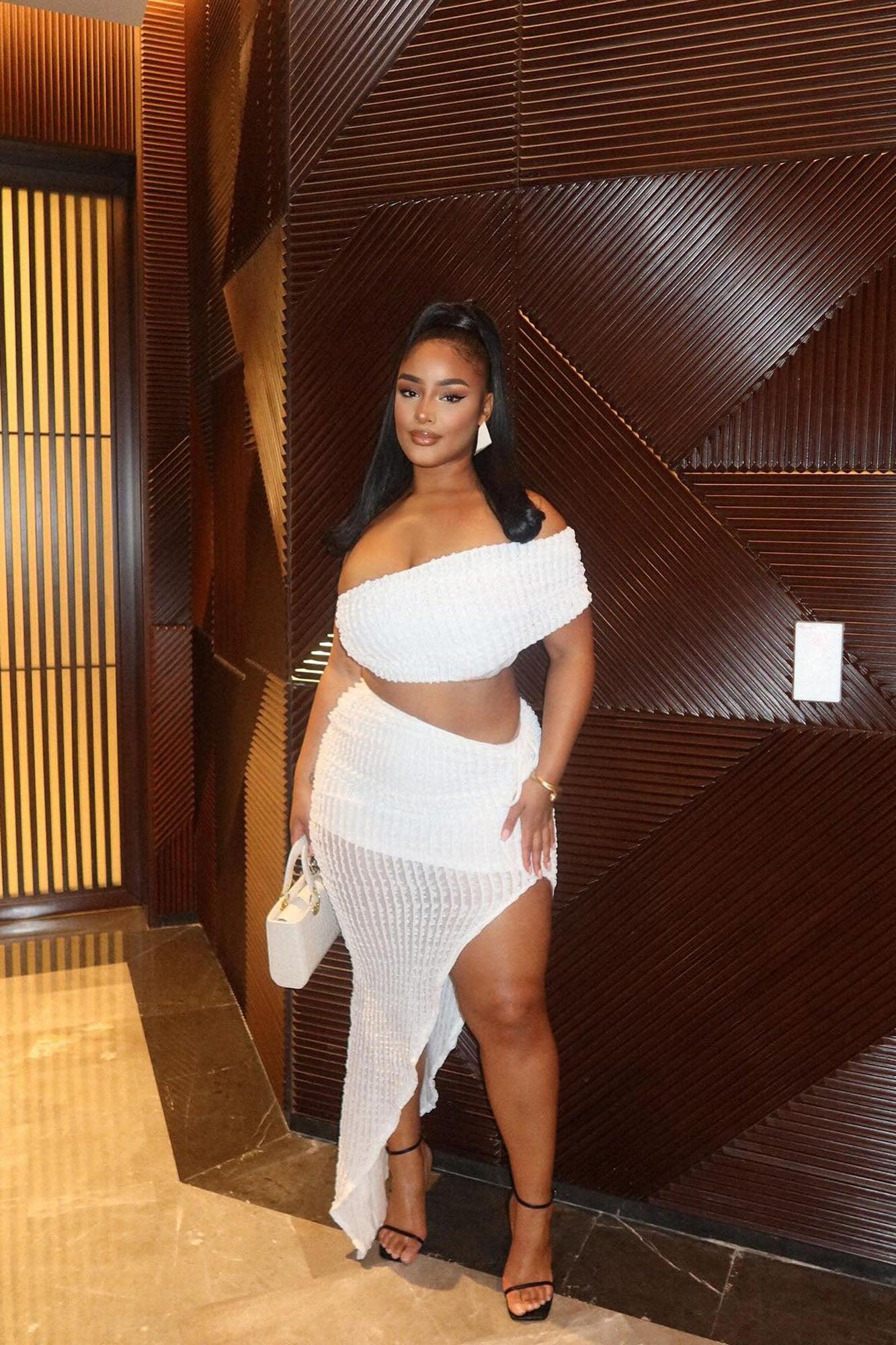 Angelic One Shoulder Midi Skirt Set - Ivory Product Image