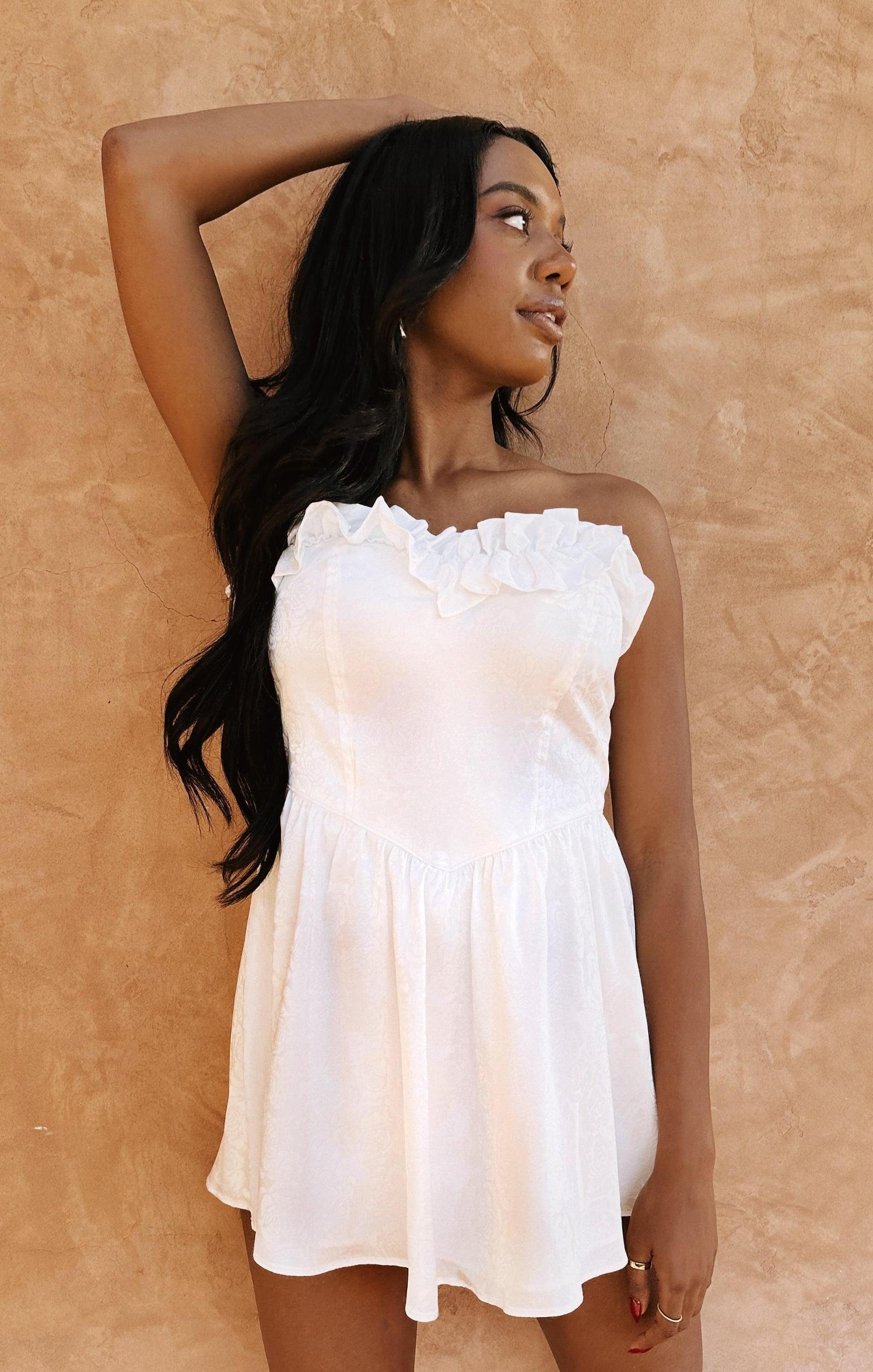 Lala Skort Dress ~ White Rose Satin Product Image
