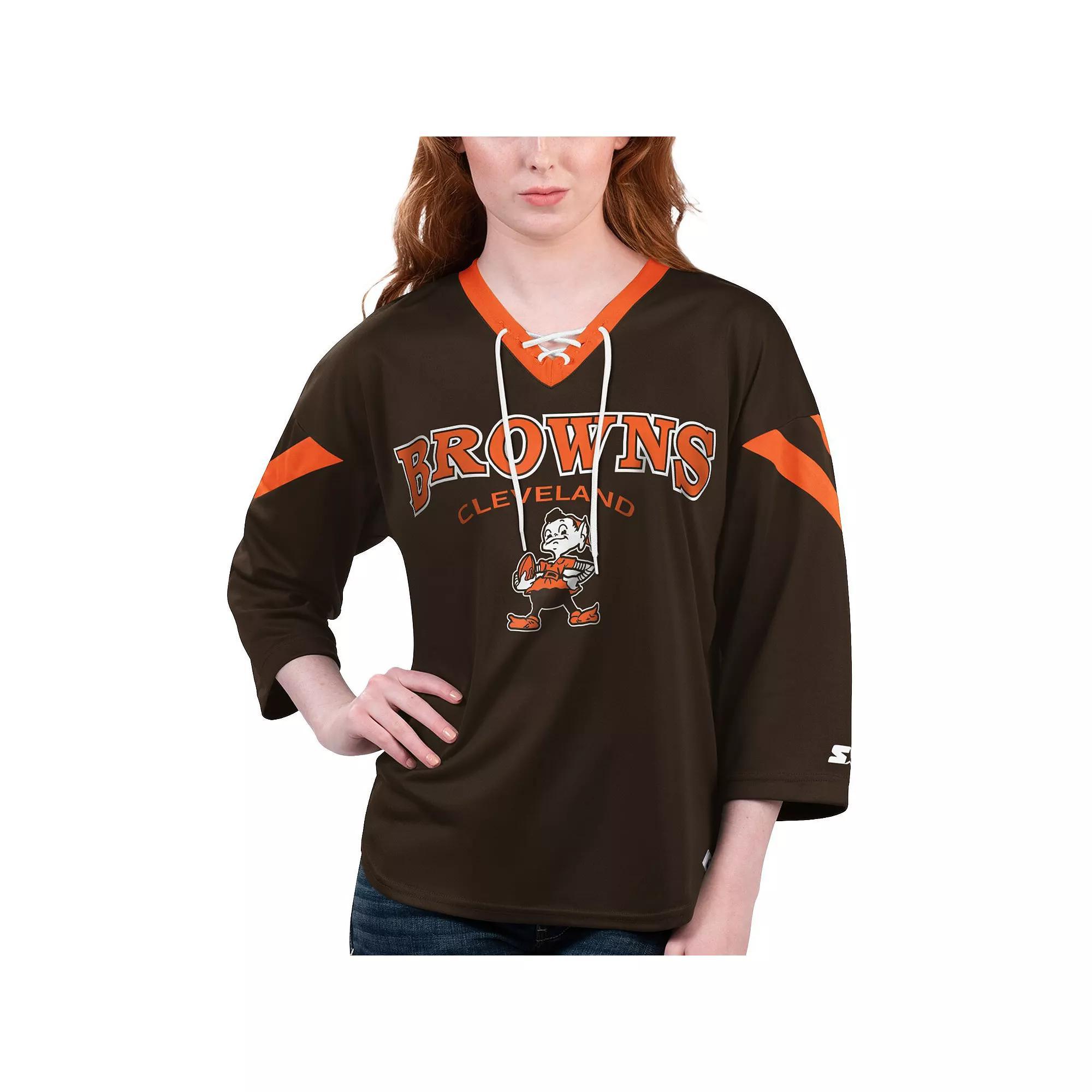 Women's Starter Navy Chicago Bears Rally Lace-Up 3/4 Sleeve T-Shirt, Size: XS, Blue Product Image