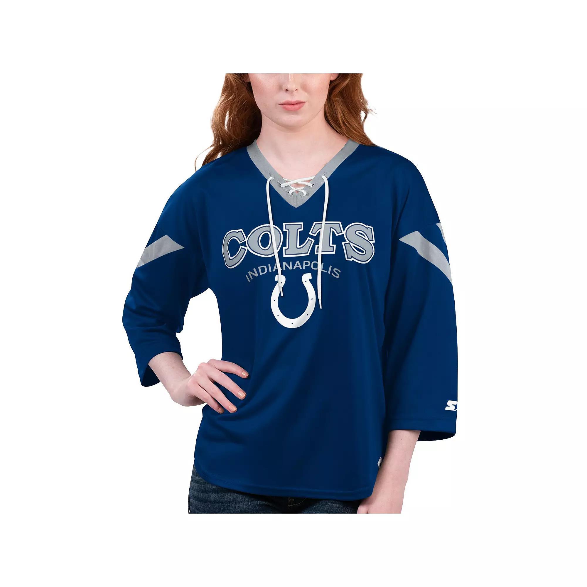Women's Starter Royal Indianapolis Colts Rally Lace-Up 3/4 Sleeve T-Shirt, Size: Small, Blue Product Image