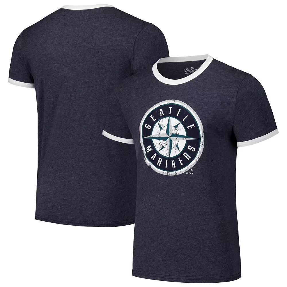Men's Majestic Threads Navy Seattle Mariners Ringer Tri-Blend T-Shirt, Size: XL, Blue Product Image