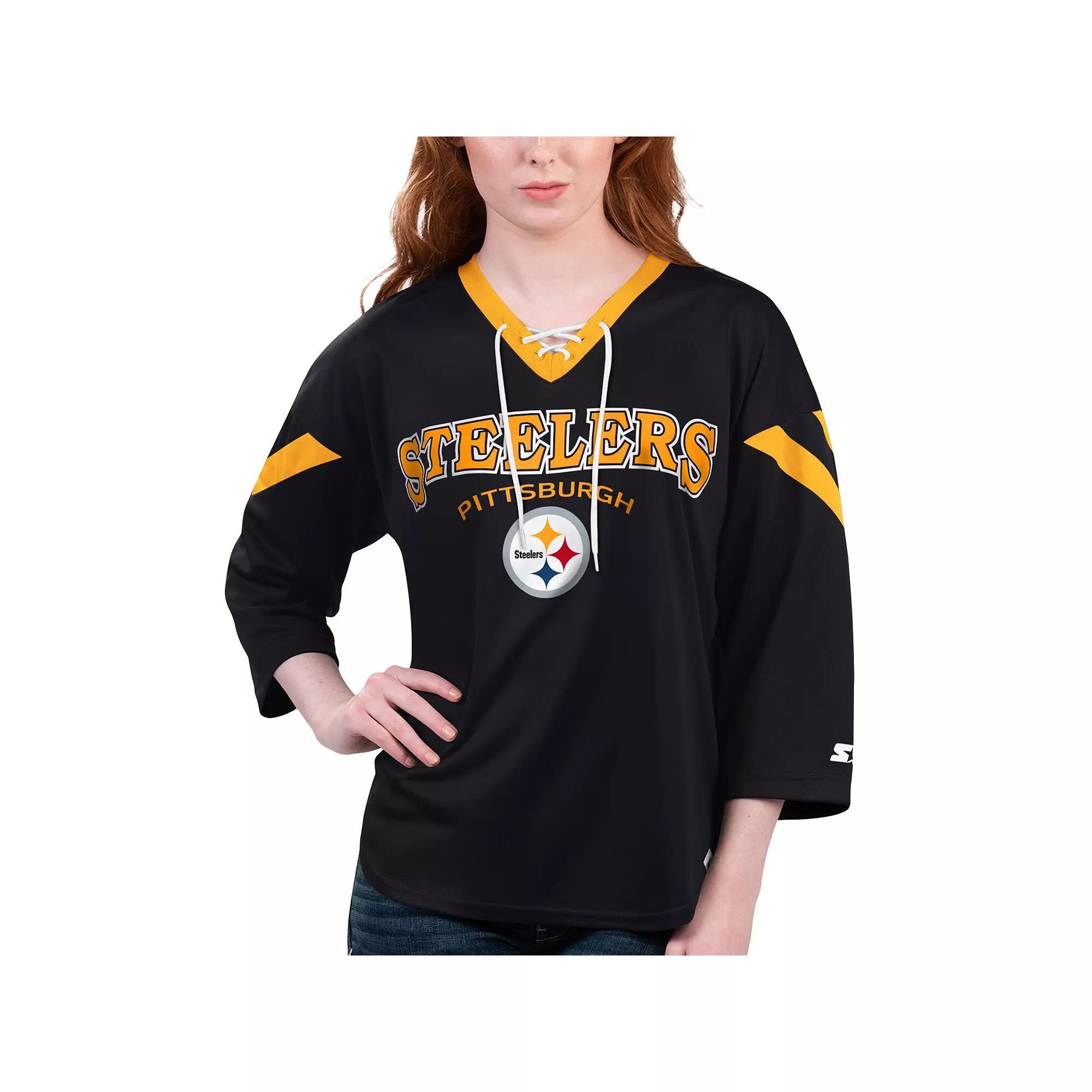 Women's Starter Navy Chicago Bears Rally Lace-Up 3/4 Sleeve T-Shirt, Size: XS, Blue Product Image