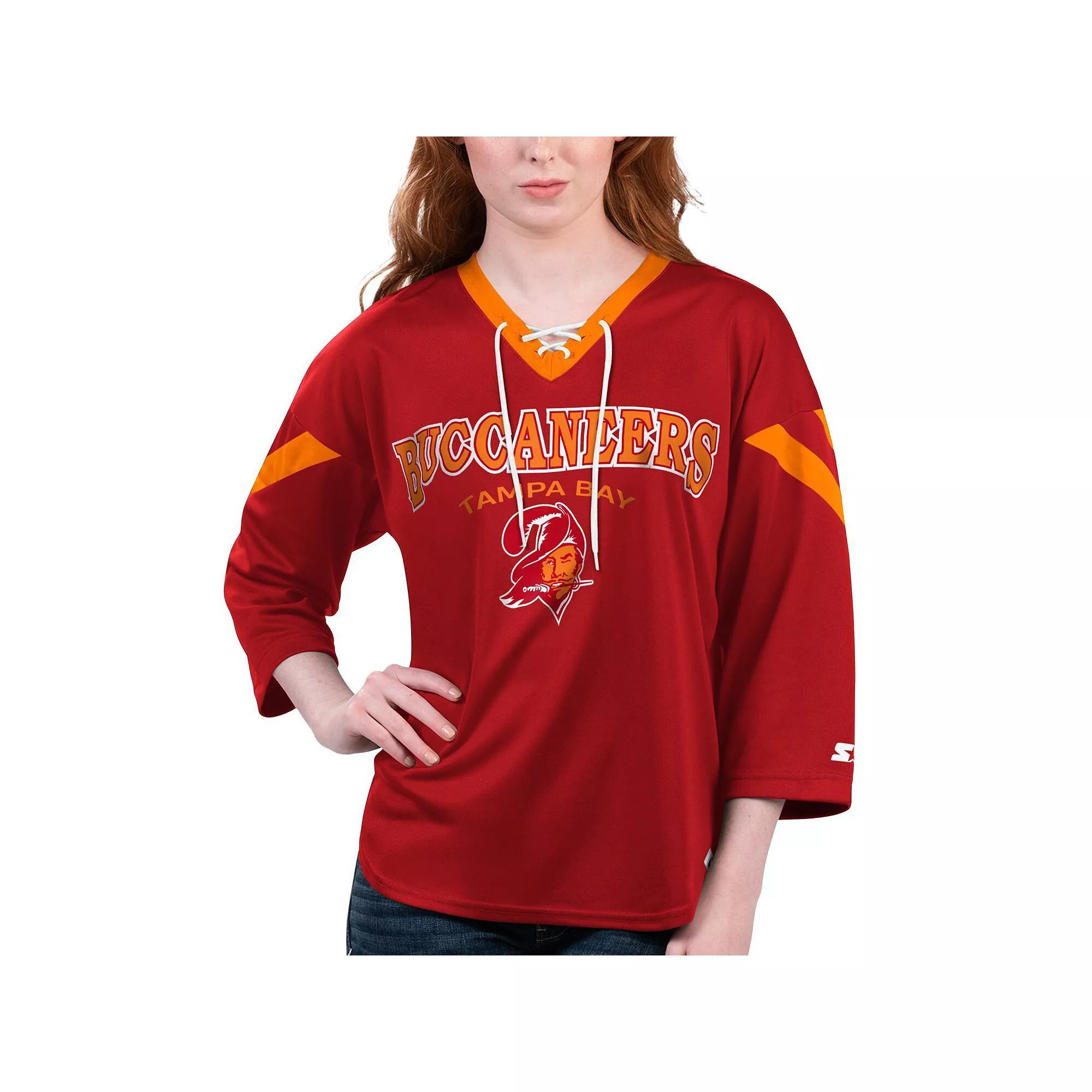 Women's Starter Red Tampa Bay Buccaneers Rally Lace-Up 3/4 Sleeve T-Shirt, Size: 2XL Product Image