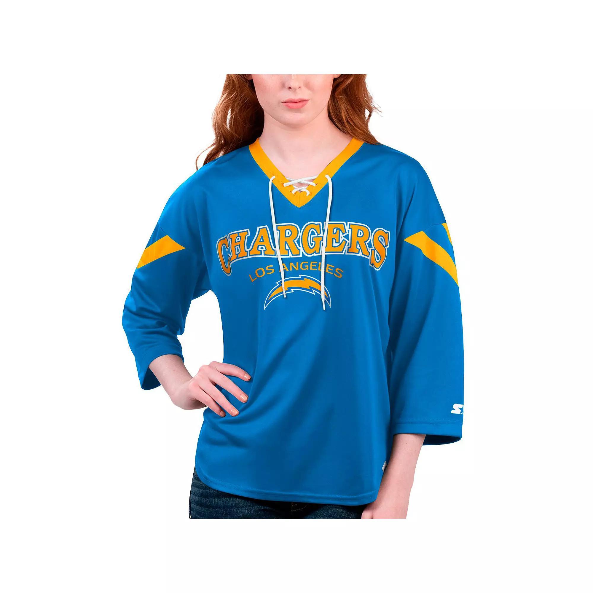 Women's Starter Powder Blue Los Angeles Chargers Rally Lace-Up 3/4 Sleeve T-Shirt, Size: Small, Light Product Image