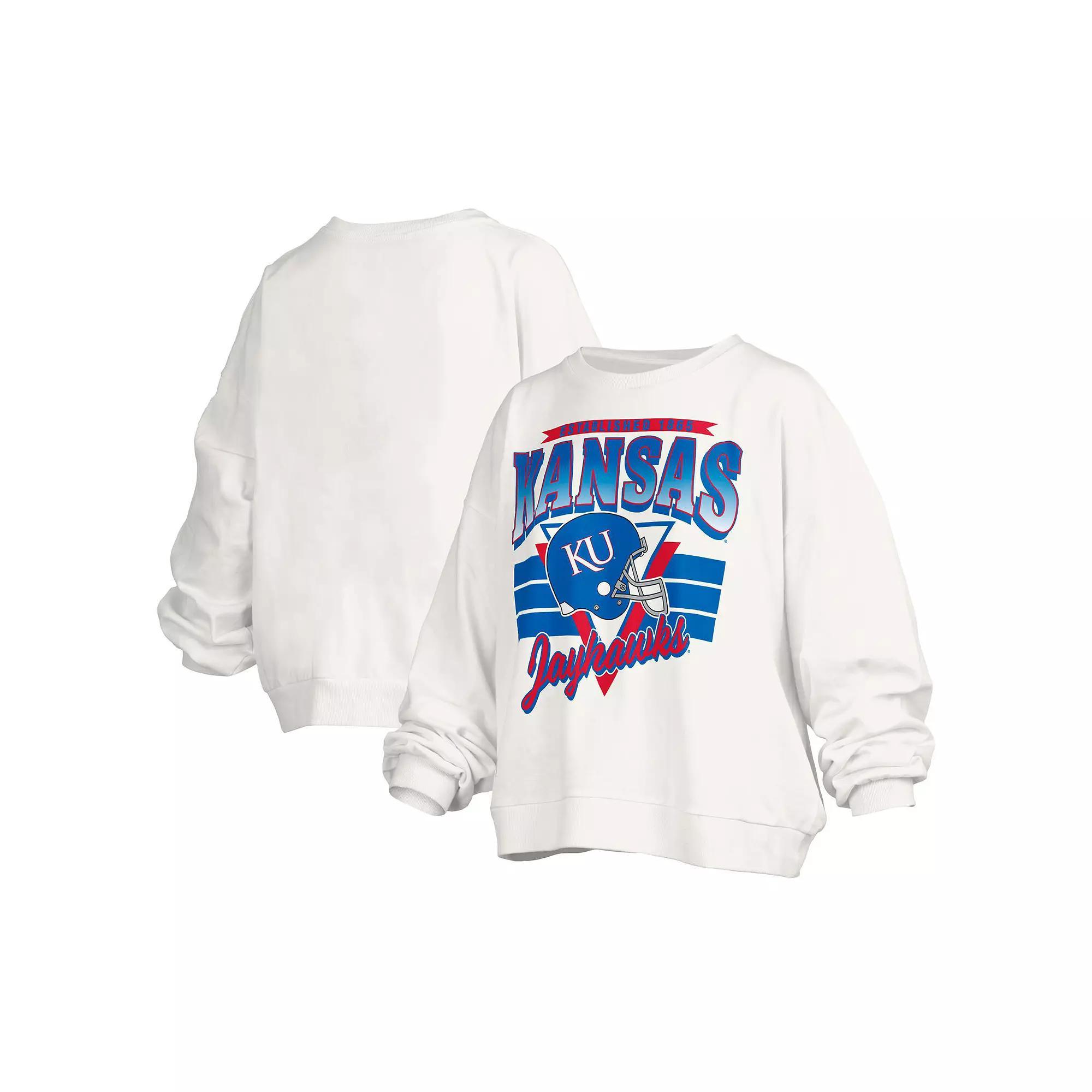 Womens Pressbox Kansas Jayhawks Janice Retro Logo Oversized Pullover Sweatshirt Product Image
