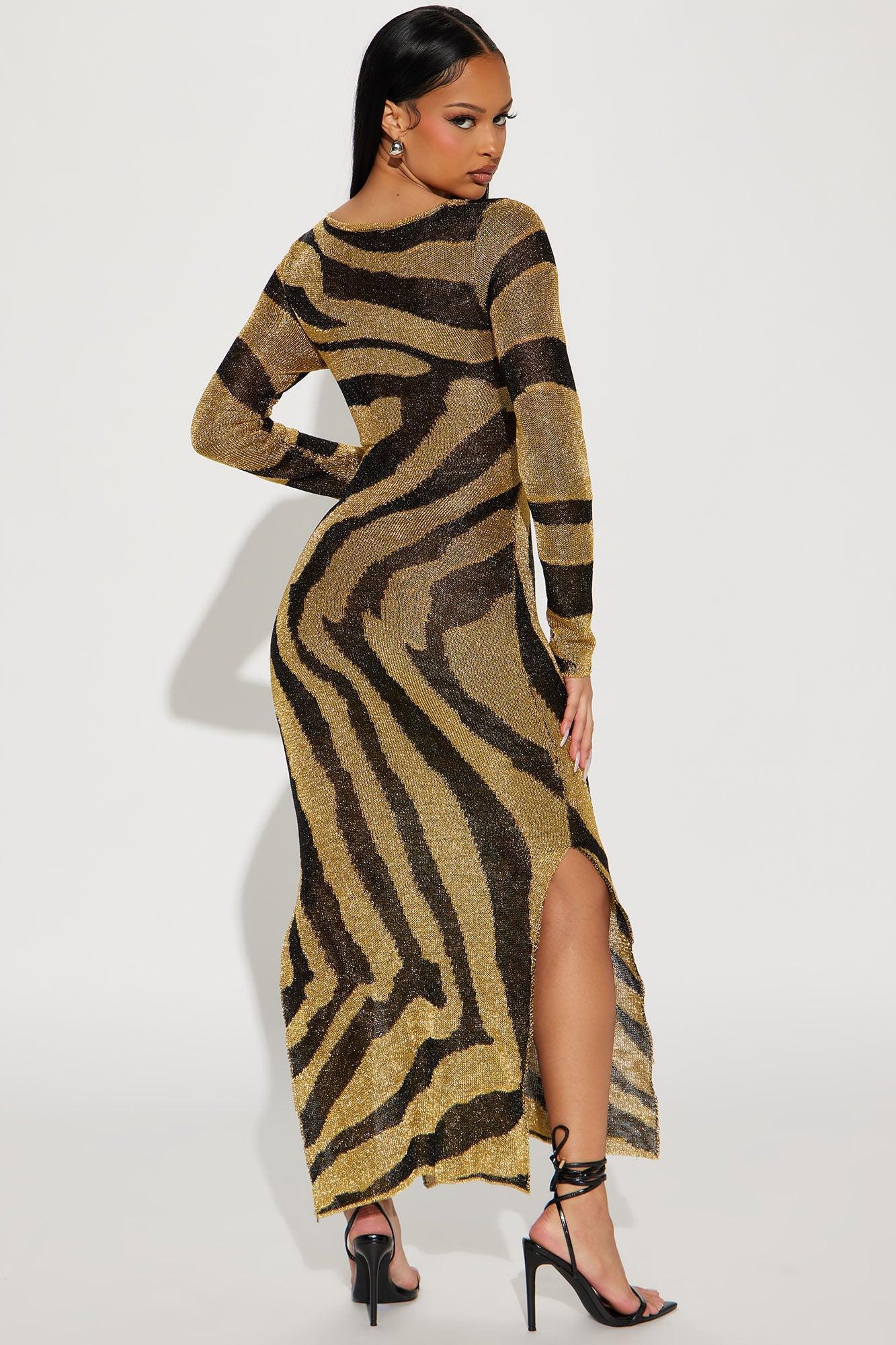 Wild Thang Metallic Maxi Dress - Gold/Black Product Image
