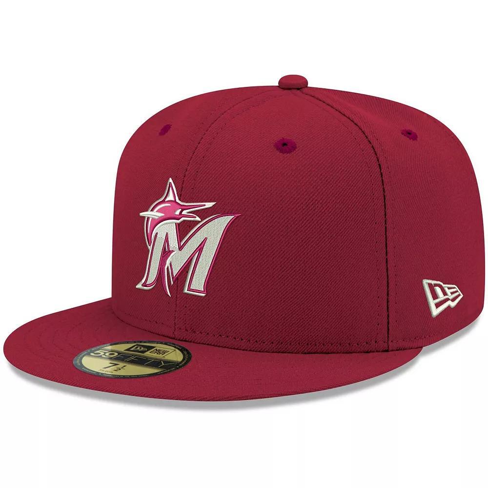 Men's New Era Cardinal Miami Marlins White Logo 59FIFTY Fitted Hat, Size: 7 5/8, Red Product Image