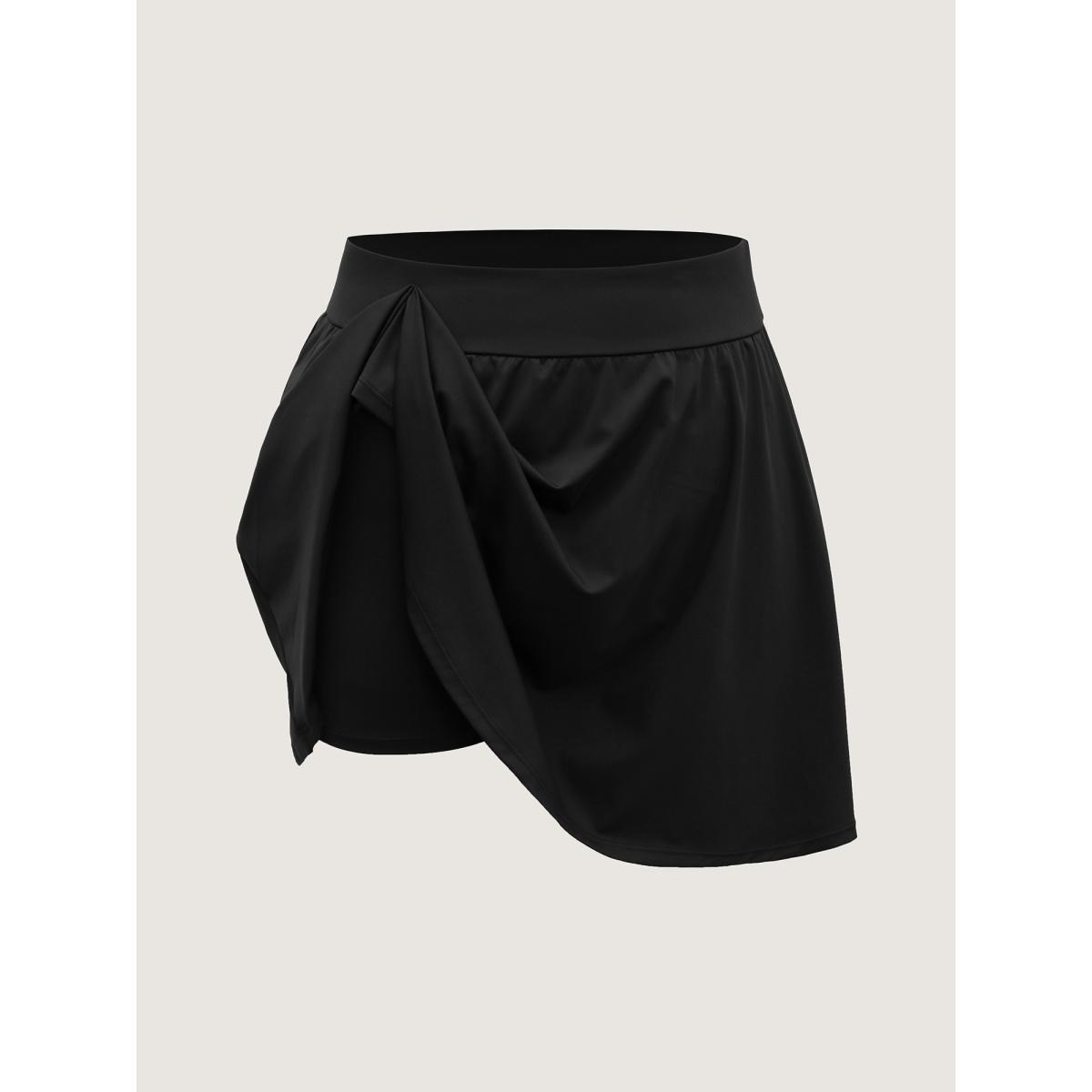 Plus Size Wide Stretchy Waist Flared Midi Skirt Women Black Loose Medium stretch Side seam pocket Everyday-Casual Skirts BloomChic 14-16/1X Product Image