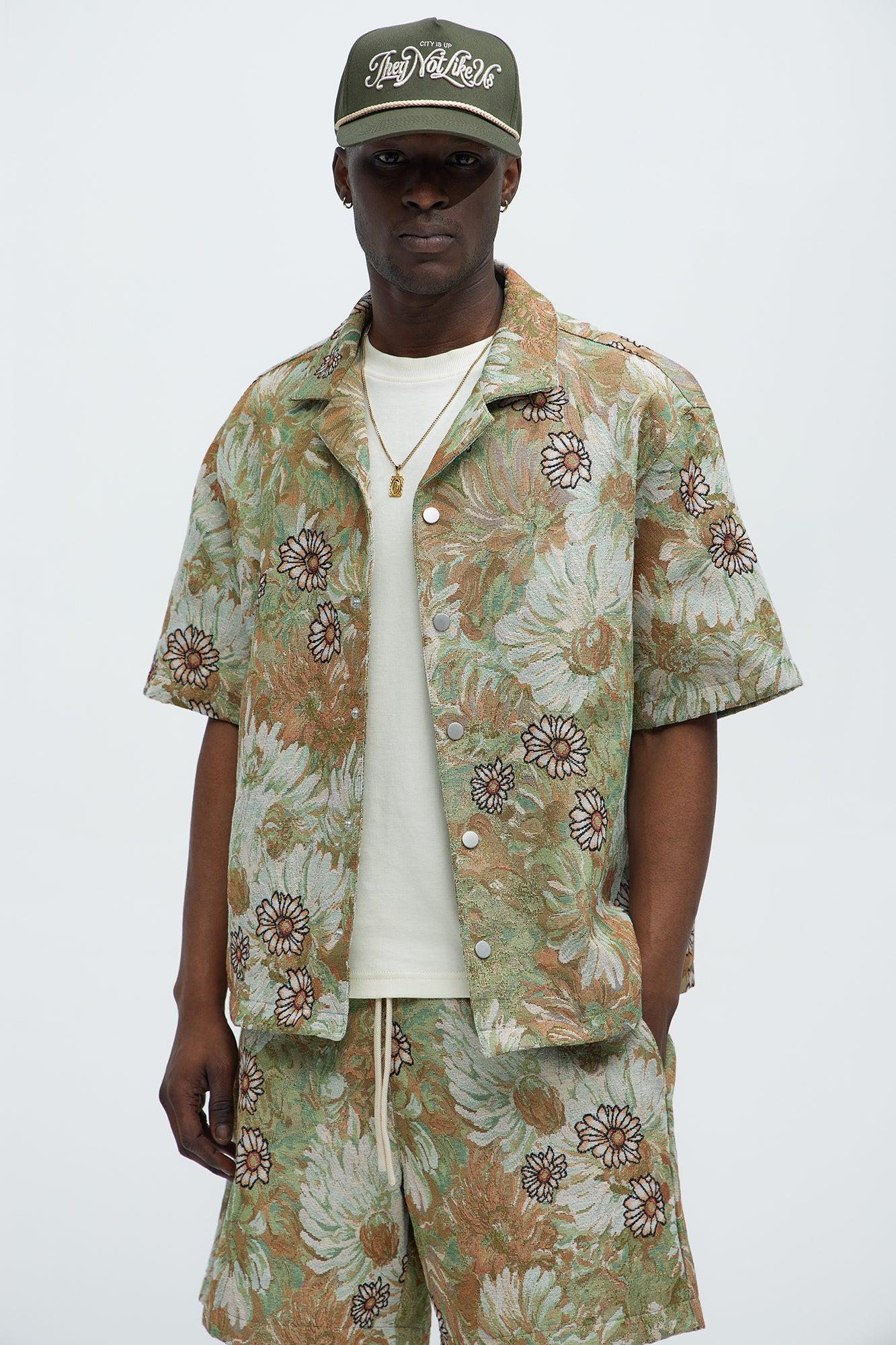 Judas Tapestry Cuban Collar Shirt - Green/combo Product Image