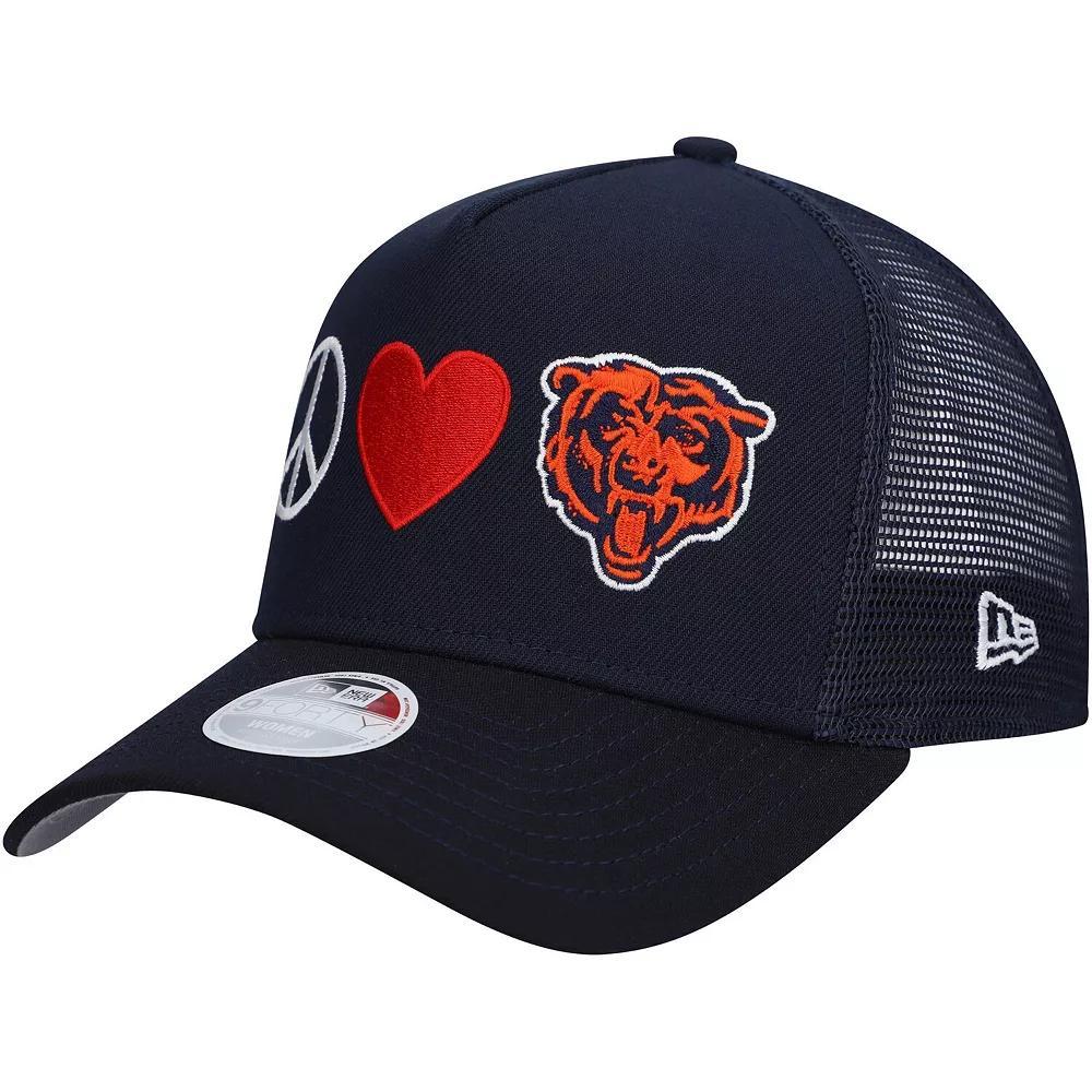 Womens New Era Chicago Bears Peace & Love Trucker 9FORTY Adjustable Hat, Blue Product Image