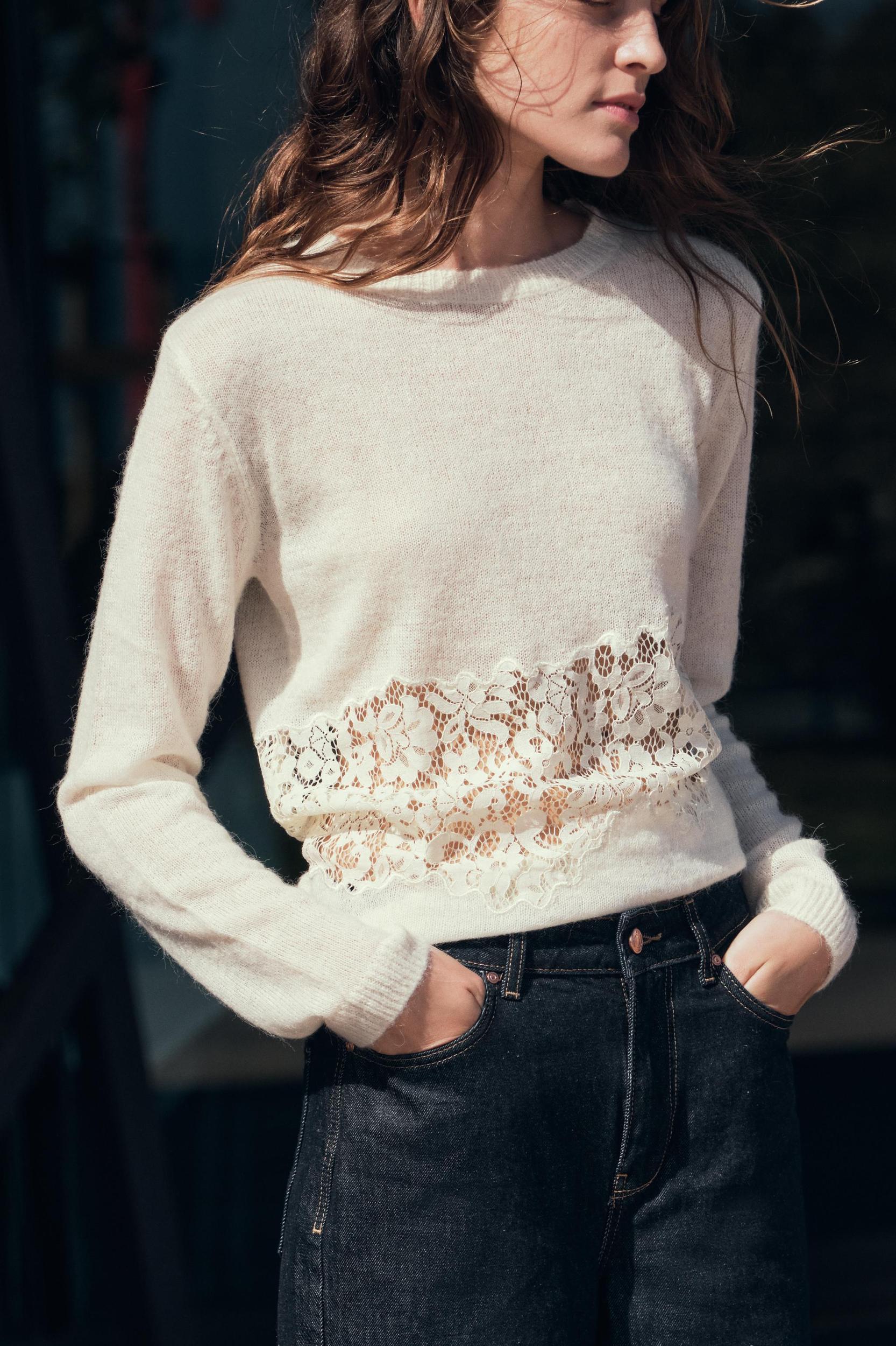 COMBINATION KNIT LACE SWEATER Product Image