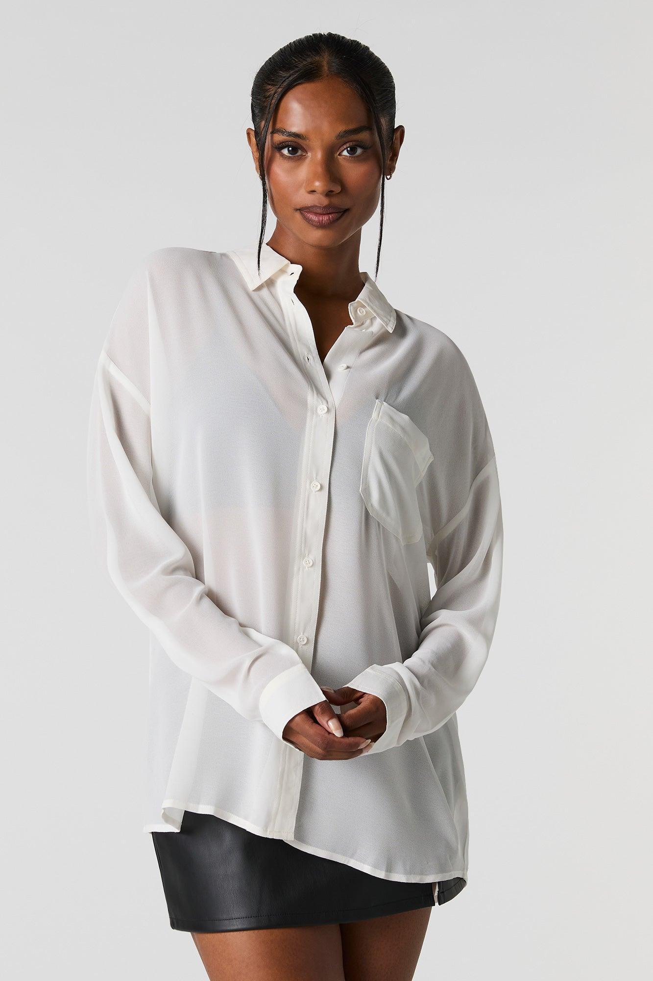 Oversized Chiffon Button-Up Top Female Product Image