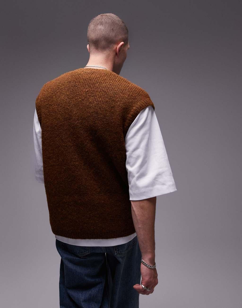 Topman relaxed fit tank top in brown Product Image