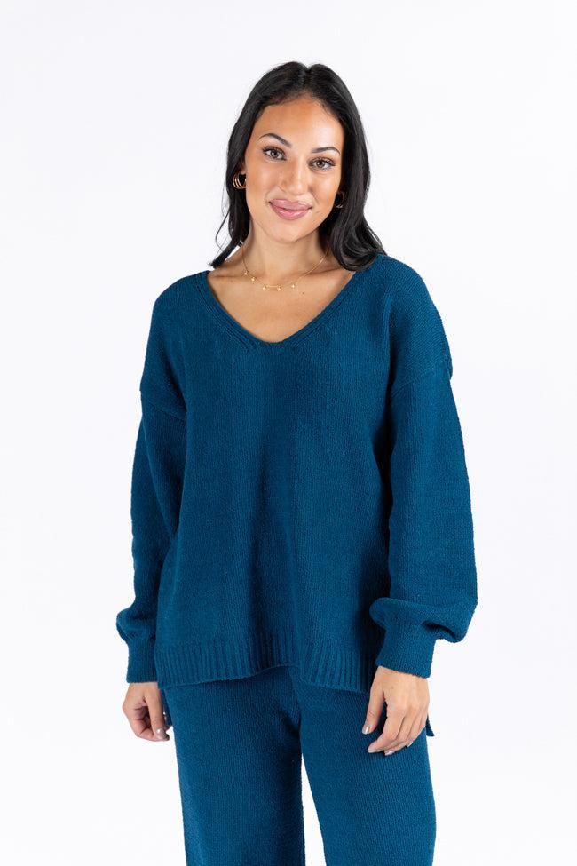Cozy For Keeps Navy V-Neck Sweater FINAL SALE Product Image