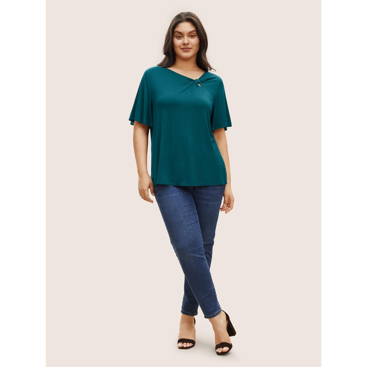 Plus Size Supersoft Essentials Twist Front Asymmetrical Neck T-shirt Teal Women Elegant Non Plain Asymmetrical Neck Everyday T-shirts BloomChic 30/6X Product Image