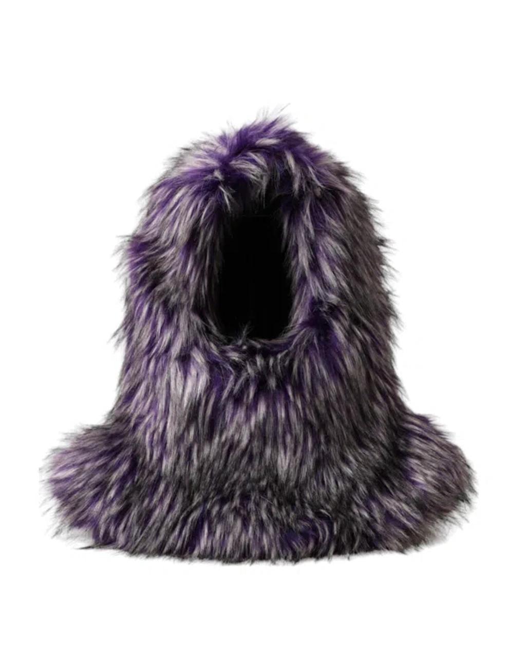 DOLCE & GABBANA Purple Faux Fur Whole Head Wrap Hat Product Image