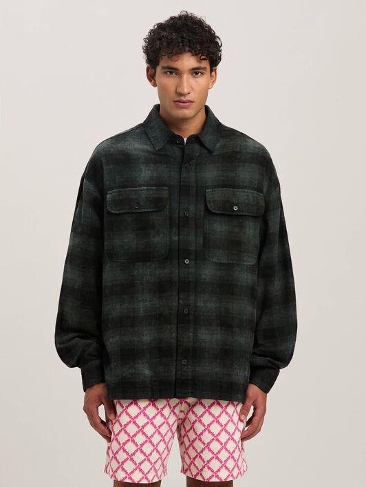 M CURVED LOGO CHECK SHIRT LS MILITARY GR Product Image