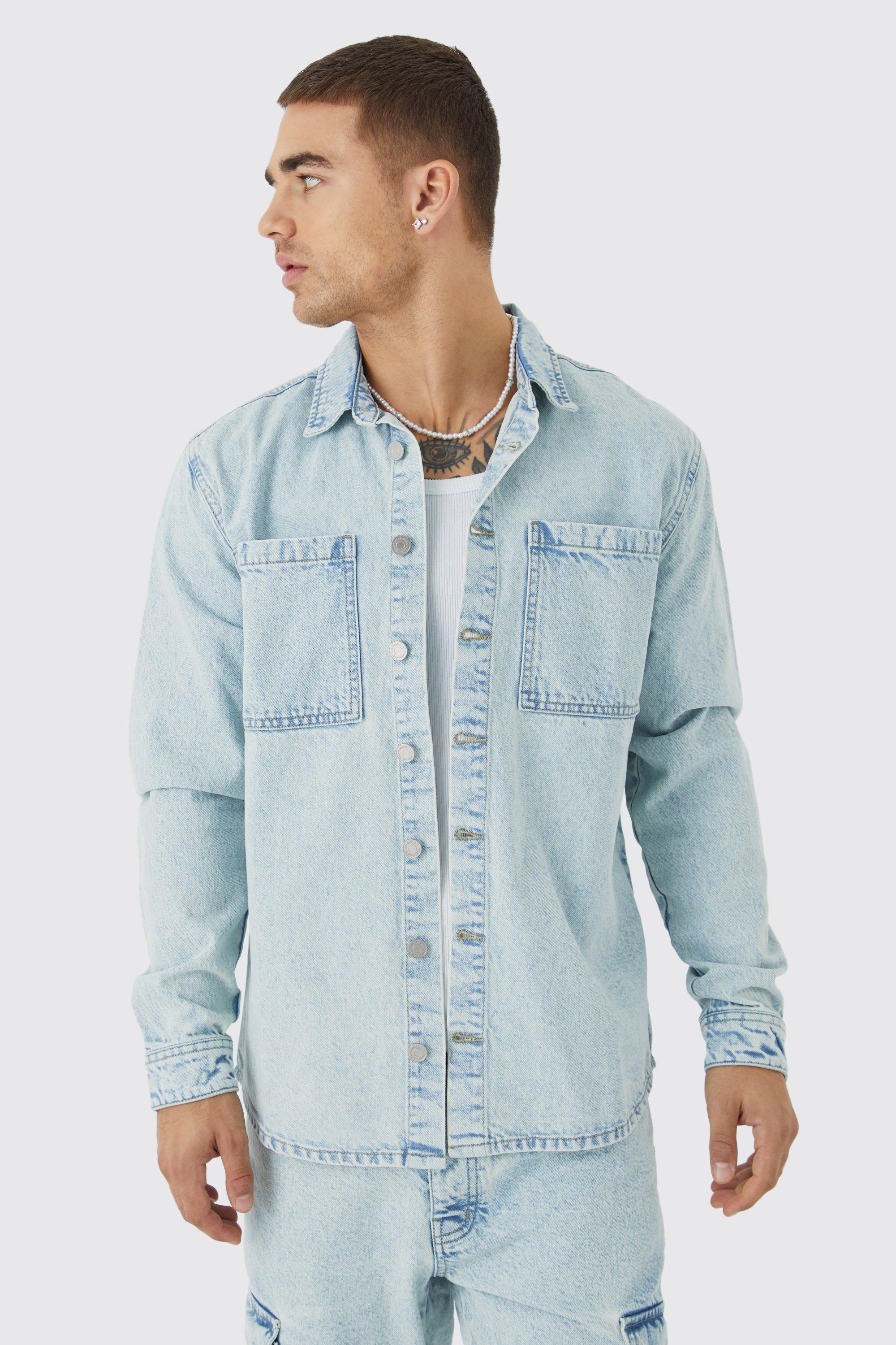 Long Sleeve Denim Overshirt | boohooMAN USA Product Image