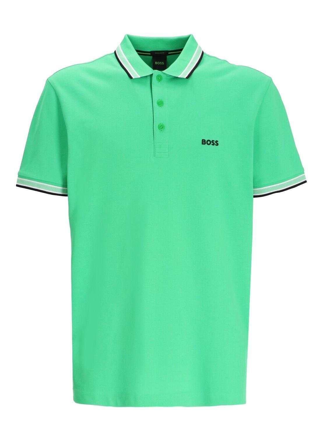 HUGO BOSS Striped Collar Polo Shirt In Green Product Image