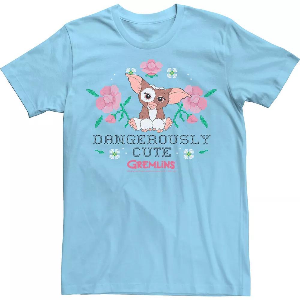 Men's Gremlins Gizmo Dangerously Cute Faux Stitched Tee, Size: Large, Light Blue Product Image