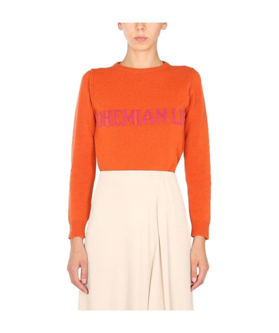 ALBERTA FERRETTI Bohemian Life Crewneck Sweater In Orange Product Image