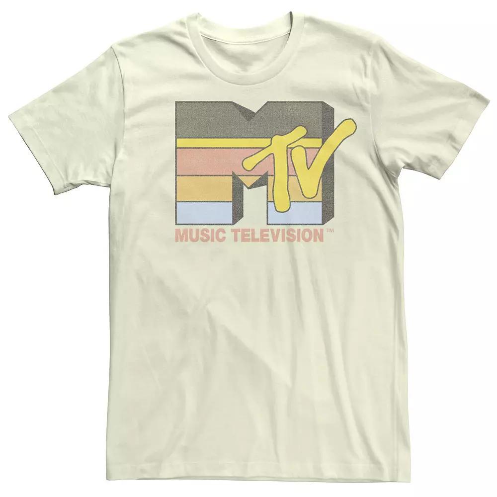 Men's MTV Retro Striped Logo Short Sleeve Tee, Size: Medium, Natural Product Image