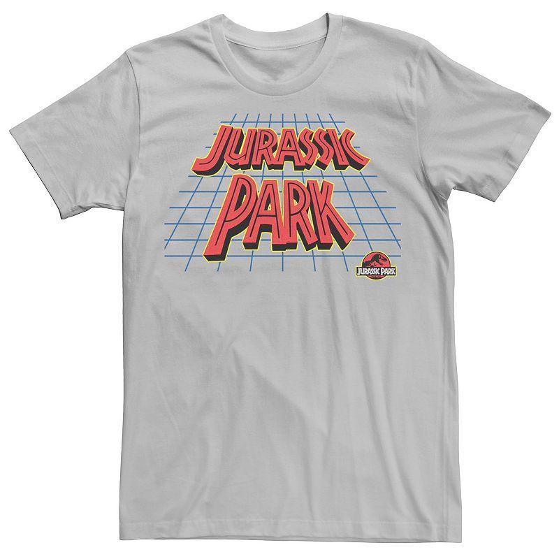Men's Jurassic Park Tilted Grid Logo Tee, Size: XL, Silver Product Image