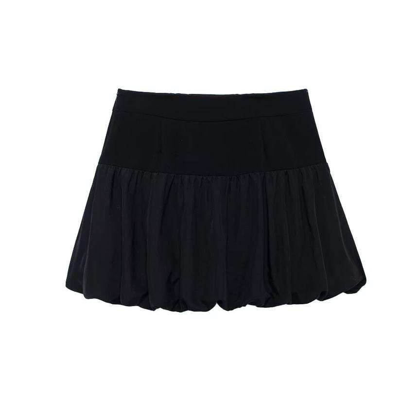 High Waist Double-Breasted Bubble Hem Mini A-Line Skirt Product Image