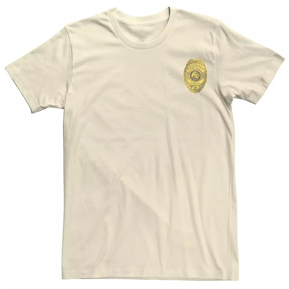 Men's Stranger Things Hawkins Police Left Chest Badge Tee, Size: Medium, Natural Product Image