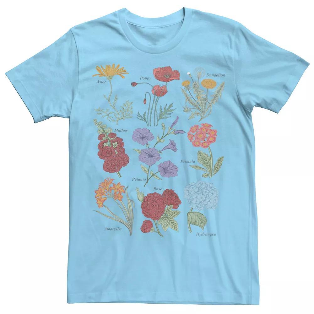 Men's Flower Names Sketched Tee, Size: XXL, Light Blue Product Image